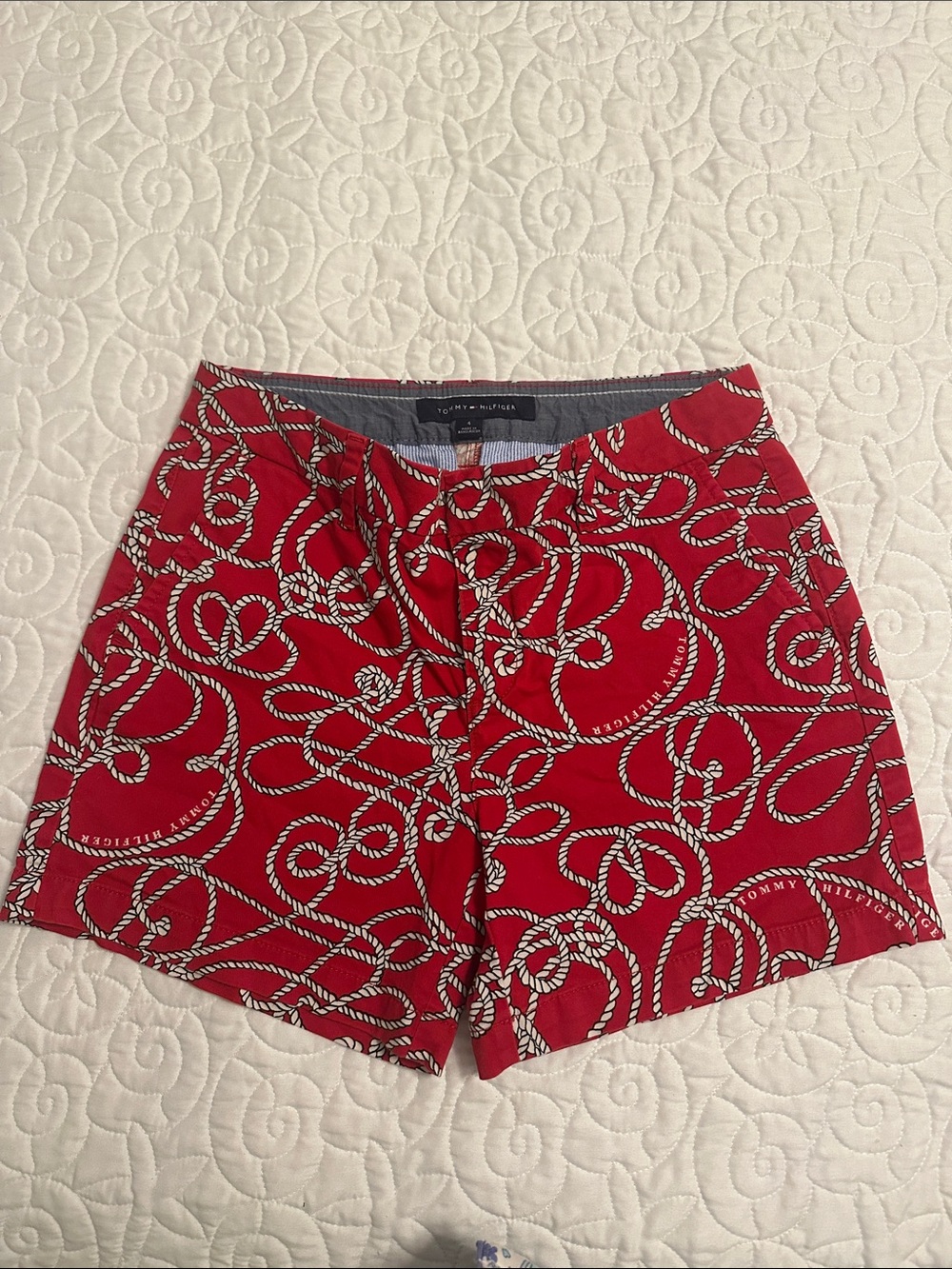 Tommy Hilfiger Red Rope-Print Women’s Bermuda Shorts